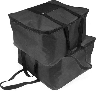PrettyKrafts Oxford Fabric Big Underbed Moisture Proof Storage Bag with Zippered Closure, Pocket and Handle (56x46x30cm)_ 2 Storage Bag(Black)