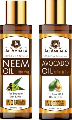 Jai Ambala Cold Pressed Premium Neem Oil And Avocado Oil For Skin & Hair Pure & Natural-100ML-Packof-2-Bottle-Combo- Hair Oil(200 ml)