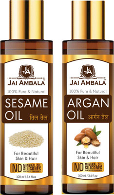 Jai Ambala Cold Pressed Premium Sesame Oil And Moroccan Argan Oil For Skin & Hair Pure & Natural-100ML-Packof-2-Bottle-Combo- Hair Oil(200 ml)