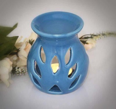 AsianLily Oil Diffuser Set, 4.5 * 4 cm Sky Blue Ceramic Burner with 2 Tealight Candle and Aroma Oil 10ml (Lavender, 4) Ceramic Candle Holder Set(Blue, Pack of 4)