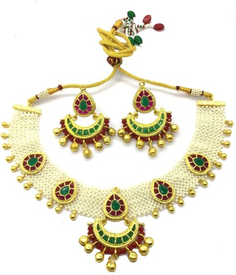 Om jewels Alloy Gold-plated White Jewellery Set(Pack of 1)