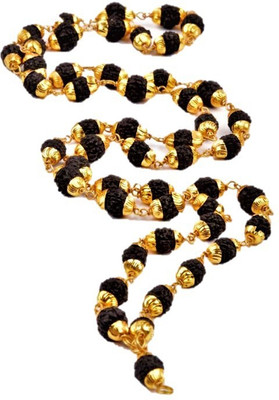 LOTUS RISE Black Rudraksha Mala 5 Mukhi Wood, Gold Plated Chain Beads Gold-plated Plated Wood Chain Beads Gold-plated Plated Wood Chain