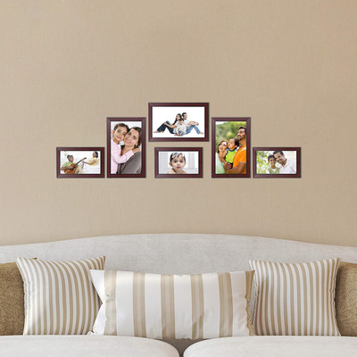 AG CRAFTS TM Wood Wall Photo Frame(Brown, 6 Photo(s), 4x6-3 5x7-3)