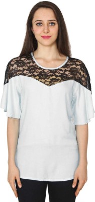 patrorna Casual Butterfly Sleeve Self Design Women White, Black Top