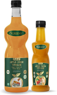 OGREENY Apple Cider Vinegar with Ginger Turmuric and Honey 750 ml and Apple Cider Vinegar 350 ml - with Mother Vinegar (Made with Organic Apples Juice) Vinegar(2 x 175 ml)