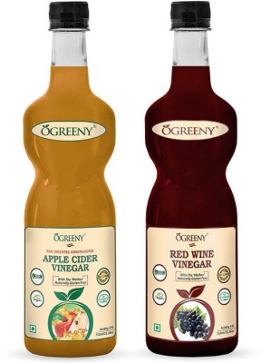 OGREENY Red Wine Vinegar Organic Non Alcoholic Drink for Weight Loss and Apple Cider Vinegar with Mother Organic Raw 750 ml Pack of 2 Vinegar(2 x 375 ml)