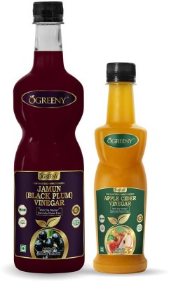 OGREENY Jamun Vinegar 750 ml and Apple Cider Vinegar 350 ml with Mother Vinegar Raw Unfiltered (Made with Organic Juice) Vinegar(2 x 375 ml)