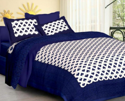 Namokar Cotton King Flat 144 TC Printed Bedsheet(Pack of 1, Blue)