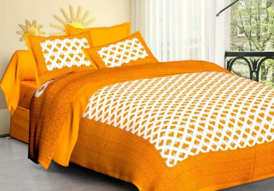 Namokar Cotton King Flat 144 TC Printed Bedsheet(Pack of 1, Yellow)