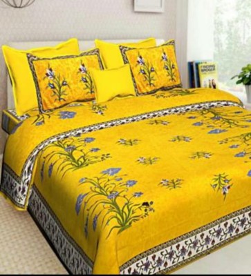 Namokar 144 TC Cotton King Jaipuri Prints Flat Bedsheet(Pack of 1, Yellow)