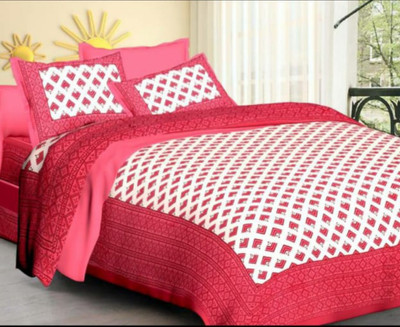 Namokar Cotton King Flat 144 TC Printed Bedsheet(Pack of 1, Pink)