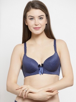 ChiYa Print Full Covrage Underwired Push-up Bra Women Push-up Lightly Padded Bra(Blue)