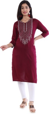 MRR BRTHERS Women Embroidered Straight Kurta(Maroon)