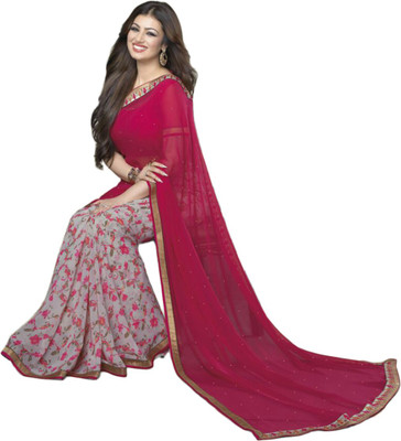 Dhandai Fashion Printed, Self Design, Embellished, Floral Print Bollywood Georgette Saree(Pink)