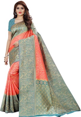 Adirotz Woven Banarasi Jacquard Saree(Orange)