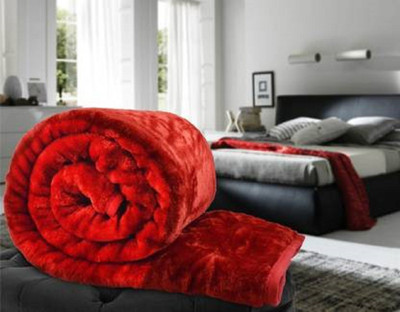 SIMAM Self Design Double Mink Blanket for  Mild Winter(Polyester, Red)