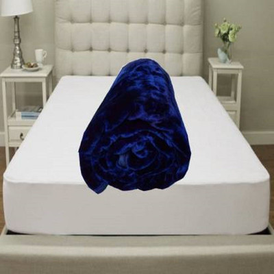 ACZO FEEL Self Design Double Mink Blanket for  Mild Winter(Microfiber, Blue)