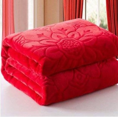 AUBORON Self Design Double Mink Blanket for  Heavy Winter(Microfiber, Red)