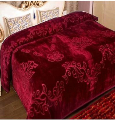 AUBORON Self Design Double Mink Blanket for  Mild Winter(Microfiber, Maroon)