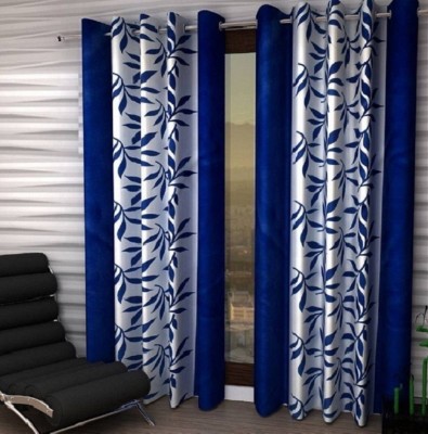 Panipat Textile Hub 213 cm (7 ft) Polyester Door Curtain (Pack Of 2)(Floral, Blue)