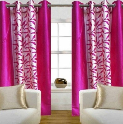 Styletex 213 cm (7 ft) Polyester Semi Transparent Door Curtain (Pack Of 2)(Floral, Pink)