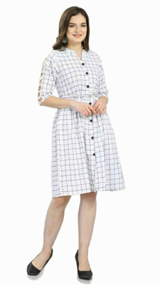 prabhas Women Fit and Flare White Knee Length Dress