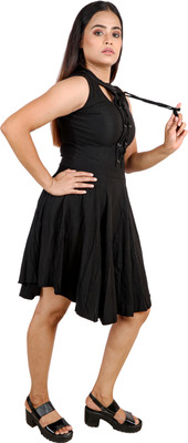 rayie collection Women Fit and Flare Black Knee Length Dress