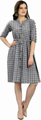 prabhas Women Fit and Flare Grey Knee Length Dress