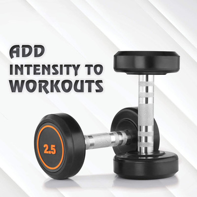 HACKERX Rubber Coated Round Dumbbells with Knurled Steel Grip Pair of 2.5kg Dumbbells Fixed Weight Dumbbell(5 kg)