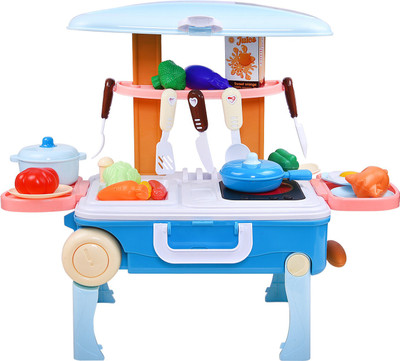Mickleys Big Size Luxury Battery Operated Portable Kitchen Set Toys For Kids Pink & Blue