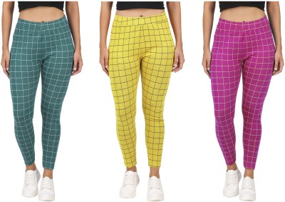 Just Live Fashion Checkered Women Green, Light Green Tights