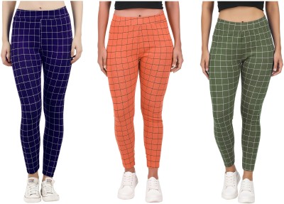 Just Live Fashion Checkered Women Dark Green, Dark Blue Tights