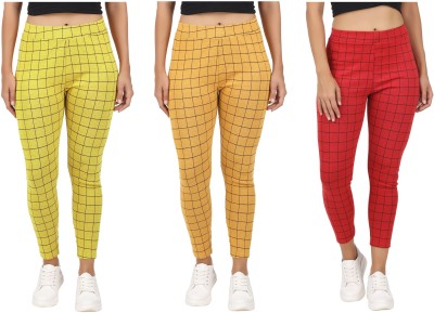 Just Live Fashion Checkered Women Red, Yellow Tights