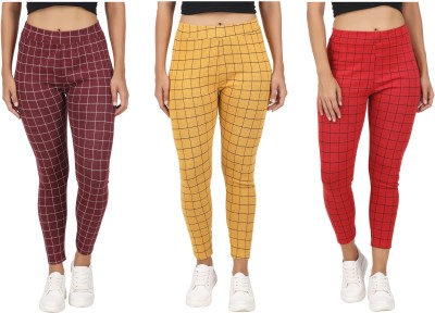 Just Live Fashion Checkered Women Red, Maroon Tights