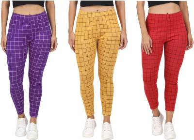 Just Live Fashion Checkered Women Red, Purple Tights