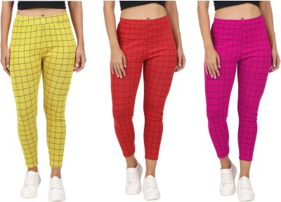 Just Live Fashion Checkered Women Pink, Yellow Tights