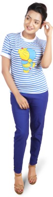 rayie collection Casual Short Sleeve Printed, Striped Women White, Blue Top