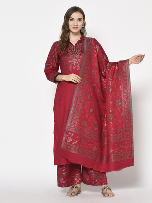 Safaa Acrylic Blend Embellished Kurta & Palazzo Material