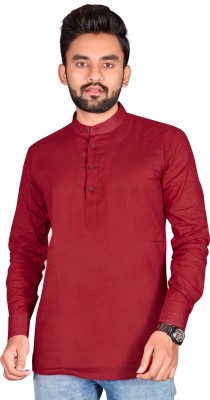 allan peter Men Self Design Straight Kurta(Maroon)