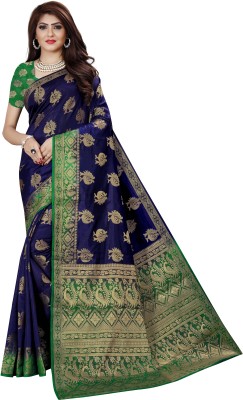 KRIPEE LIFESTYLE Self Design Banarasi Cotton Blend Saree(Dark Blue)