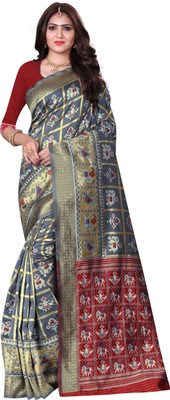 GRANTHAM Embellished Patola Silk Blend, Jacquard Saree(Grey)