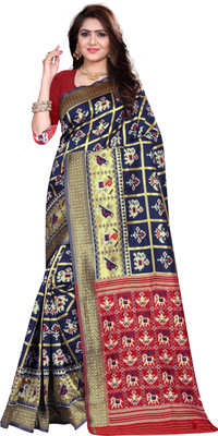 Satika Riti Woven Patola Silk Blend, Jacquard Saree(Dark Blue)