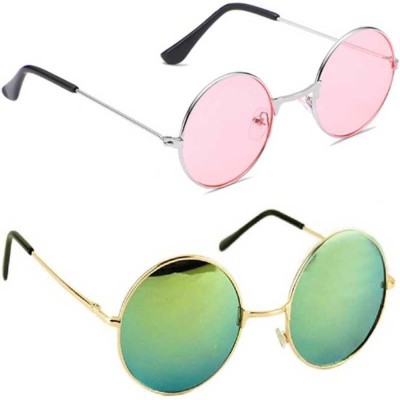 BROOF Round Sunglasses(For Men & Women, Pink, Green)