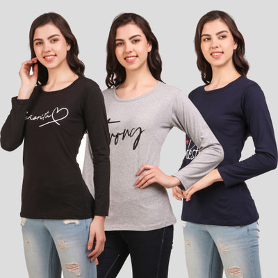 Fit N Fame Typography Women Round Neck Multicolor T-Shirt