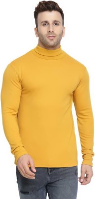 Morewill Solid Men Halter Neck Yellow T-Shirt