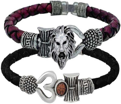 FARID ENTERPRISES Metal, Leather Silver Bracelet Set(Pack of 2)