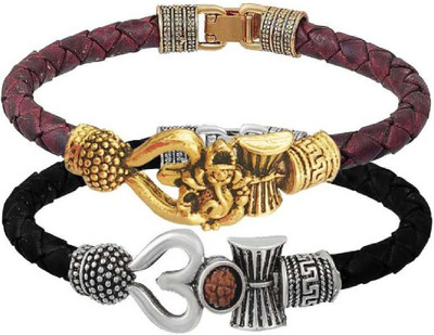 Pratima Brass, Leather Gold-plated, Silver Bracelet Set(Pack of 2)