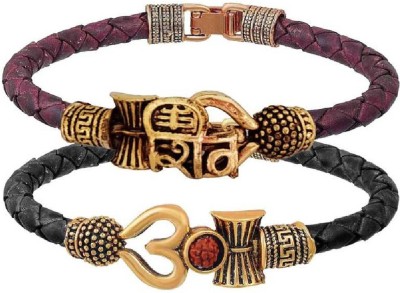 FARID ENTERPRISES Metal, Leather Gold-plated Bracelet Set(Pack of 2)