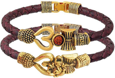 Pratima Brass, Leather Gold-plated Bracelet(Pack of 2)
