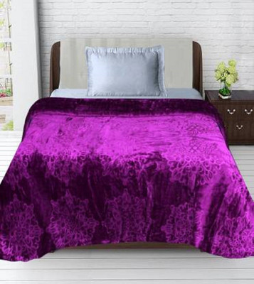 ACZO FEEL Self Design Double Mink Blanket for  Mild Winter(Microfiber, Purple)